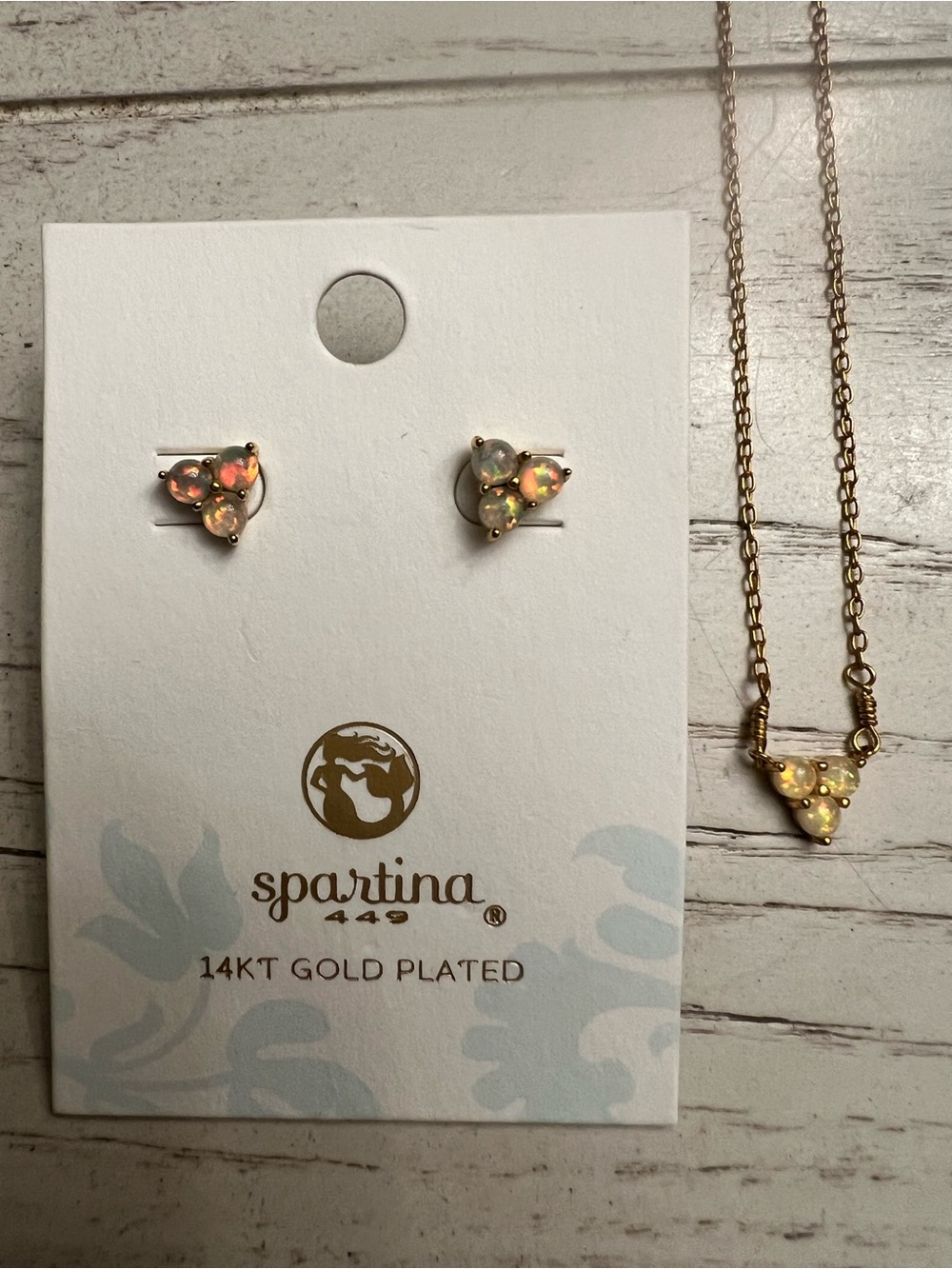 Spartina 449 14kt Gold Plated Opal Necklace and Stud Earrings Set - NWT!